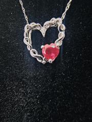Ruby Diamond & Stone Necklace .03 CT. 10K White Gold 1.26g